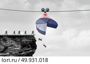 Misleading statistics and financial misrepresentation as financial fraud or economic deception as people falling over a cliff due to fraudulent corporate data with 3D illustration elements. Стоковое фото, агентство Ingram Publishing / Фотобанк Лори