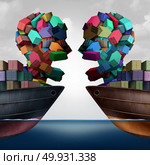 Trade dispute economic challenge business concept as national trade tariff disagreement and export or import duties argument on a cargo ship as a 3D illustration. Стоковое фото, агентство Ingram Publishing / Фотобанк Лори