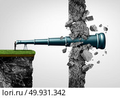 Search breakthrough and successful vision and leadership to find and conquer a strategic mission as a telescope punching through a wall with 3D illustration elements. Стоковое фото, агентство Ingram Publishing / Фотобанк Лори