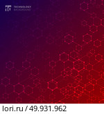 Abstract geometric technology hexagon with dots lines connection blue and red gradient background. DNA medical and molecules. Vector illustration. Стоковая иллюстрация, агентство Ingram Publishing / Фотобанк Лори