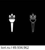 Torch flambeau icon set white color vector illustration flat style simple image outline. Стоковая иллюстрация, агентство Ingram Publishing / Фотобанк Лори