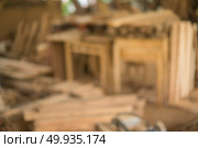 abstract blurry background of carpenter studio, wooden craft man. Стоковое фото, агентство Ingram Publishing / Фотобанк Лори
