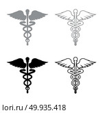 Caduceus health symbol Asclepius’s Wand icon set grey black color outline. Стоковая иллюстрация, агентство Ingram Publishing / Фотобанк Лори