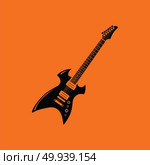 Electric guitar icon. Orange background with black. Vector illustration. Стоковое фото, агентство Ingram Publishing / Фотобанк Лори