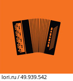 Accordion icon. Orange background with black. Vector illustration. Стоковое фото, агентство Ingram Publishing / Фотобанк Лори