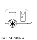 Icon of camping family caravan car. Thin line design. Vector illustration. Стоковое фото, агентство Ingram Publishing / Фотобанк Лори