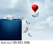 Business insurance plan and corporate liability protection concept as a paper boat lifted away from doom with 3D illustration elements. Стоковое фото, агентство Ingram Publishing / Фотобанк Лори