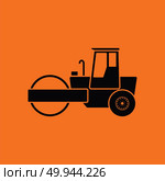 Icon of road roller. Orange background with black. Vector illustration. Стоковое фото, агентство Ingram Publishing / Фотобанк Лори