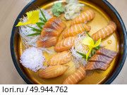 Sashimi salmon set, raw fish, japanese food.(Selective focus) Стоковое фото, агентство Ingram Publishing / Фотобанк Лори