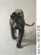 Powerful panther with distinctive stripes running gracefully in monochrome. Стоковое AI-изображение, AI-художник Данила Большаков / Фотобанк Лори