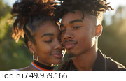 A man and a woman with dreadlocks on their heads standing side by side. Стоковое AI-изображение, AI-художник Данила Большаков / Фотобанк Лори