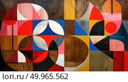 Abstract painting featuring a vibrant mix of colors and diverse shapes creating a dynamic composition. Стоковое AI-изображение, AI-художник Данила Большаков / Фотобанк Лори
