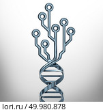Digital DNA innovation symbol as genetics testing and medicine technology or biotechnology research or as a genome symbol with a computer circuit as a 3D illustration. Стоковое фото, агентство Ingram Publishing / Фотобанк Лори