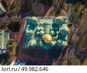 Aerial top view of St Sophia cathedral from above in sity Kyiv, capital of Ukraine. Drone photo. Aerial view to St. Sofia cathedral in Kyiv, Ukraine. Стоковое фото, агентство Ingram Publishing / Фотобанк Лори