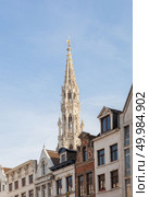 Cityscape of Brussels at sunset. Brussels is the capital of Belgium and the administrative capital of the EU.. spire of the City hall in Brussels. Стоковое фото, агентство Ingram Publishing / Фотобанк Лори