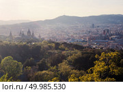 Barcelona city view from the mountain, Spain. Barcelona city aeral panoramic view. Стоковое фото, агентство Ingram Publishing / Фотобанк Лори