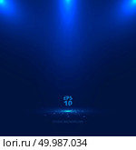 Blue stage background with light rays of spotlight and falling sparkling. Shimmering light dust shining. Studio room. Vector illustration. Стоковая иллюстрация, агентство Ingram Publishing / Фотобанк Лори