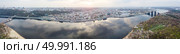 Full panorama 360 on the left bank of the city of Kiev with bridges, the Dnieper River and buildings, Ukraine. Photo by drone. panorama of the left part of the city of Kyiv across the Dnieper river with bridges. Стоковое фото, агентство Ingram Publishing / Фотобанк Лори