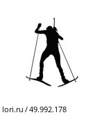 Biathlon sportsman silhouette. Black on white.  Vector illustration. Стоковая иллюстрация, агентство Ingram Publishing / Фотобанк Лори