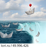 Insurance protection and risk aversion security symbol as paper boats in peril with one saved by a balloon as a coverage assurance concept with 3D illustration elements. Стоковое фото, агентство Ingram Publishing / Фотобанк Лори