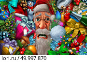 Frustrated Santa Claus and christmas pressure or winter holiday season santaclause headache with 3D illustration elements. Стоковое фото, агентство Ingram Publishing / Фотобанк Лори