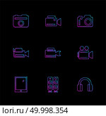 Camera ,  recorder , capture , click , photography , photograph , image , tv , video , microphone , speaker , icon, vector, design,  flat,  collection, style, creative,  icons. Стоковая иллюстрация, агентство Ingram Publishing / Фотобанк Лори