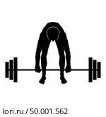 Muscular man weightlifter doing raising the barbell Sportsman raising weights silhouette icon black color vector illustration flat style simple image. Стоковая иллюстрация, агентство Ingram Publishing / Фотобанк Лори
