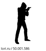 Man in the hood with gun Concept danger short arm icon black color vector illustration flat style simple image. Стоковая иллюстрация, агентство Ingram Publishing / Фотобанк Лори