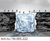 Limited time opportunity and urgent act fast business concept as a bridge made of ice melting away as an emergency deadline or expiration symbol with 3D illustration elements. Стоковое фото, агентство Ingram Publishing / Фотобанк Лори