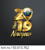 Happy New Year 2019 Golden Typography with San Marino Flag Location Pin. Country Flag  Design. Стоковая иллюстрация, агентство Ingram Publishing / Фотобанк Лори