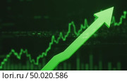 Green wavy arrow moving pointing upward on financial chart background. Business growth and success concept for stock market data visualization. Стоковое AI-видео, аниматор Ольга Яковенко / Фотобанк Лори