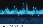 Blue neon sound waves and music equalizer bars pulsing to sound. Audio spectrum visualization for live show, disco, podcast. Digital concept. Стоковое AI-видео, аниматор Ольга Яковенко / Фотобанк Лори