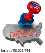 Shutdown of the American or United States government and USA closed or federal shut down due to spending bill disagreement between the left and the right pas a national finance symbol with 3D illustration style. Стоковое фото, агентство Ingram Publishing / Фотобанк Лори