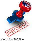 Government shutdown USA and United States closed or american federal shut down due to spending bill disagreement between the left and the right as a national finance symbol as a 3D illustration. Стоковое фото, агентство Ingram Publishing / Фотобанк Лори