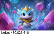 Adorable baby dragon exploring a crystal cave. Стоковое AI-видео, аниматор Юрий Поздников / Фотобанк Лори