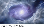 Lightning strikes through swirling clouds and galaxy. Стоковое AI-видео, аниматор Юрий Поздников / Фотобанк Лори