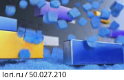 Blue and gold bars transforming into cubes on gray background. Стоковое AI-видео, аниматор Юрий Поздников / Фотобанк Лори