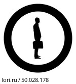 Businessman with briefcase standing Man with a business bag in his hand silhouesse icon black color vector illustration flat style simple imagein circle round. Стоковая иллюстрация, агентство Ingram Publishing / Фотобанк Лори