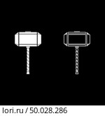 Thor’s hammer Mjolnir icon set white color illustration flat outline style simple image. Стоковая иллюстрация, агентство Ingram Publishing / Фотобанк Лори
