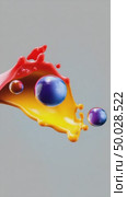 Colorful liquid splashing and interacting with spheres on white background. Стоковое AI-видео, аниматор Юрий Поздников / Фотобанк Лори