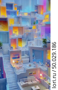 Futuristic modular apartments changing colors. Стоковое AI-видео, аниматор Юрий Поздников / Фотобанк Лори