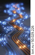 Fiber optic cables transmit pulses of light, creating a futuristic data flow. Стоковое AI-видео, аниматор Юрий Поздников / Фотобанк Лори