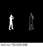 Man with bandana on his face that hides his identity man holds stick in hand Concept of rebellion Concept protest and danger icon set white color illustration flat outline style simple image. Стоковая иллюстрация, агентство Ingram Publishing / Фотобанк Лори