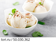 Vanilla ice cream with grated chocolate and mint. Стоковое фото, агентство Ingram Publishing / Фотобанк Лори