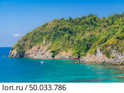 Aerial View point of Tropical white sand beach and snorkel point at cockburn island andaman sea indian ocean Myanmar and Thailand. Стоковое фото, агентство Ingram Publishing / Фотобанк Лори