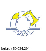 Icon of circular saw. Thin line design. Vector illustration. Стоковое фото, агентство Ingram Publishing / Фотобанк Лори