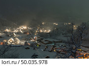 Winter Landscape of Shirakawago light-up with Snowfall Gifu Chubu Japan. Стоковое фото, агентство Ingram Publishing / Фотобанк Лори