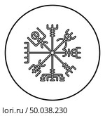 Vegvisir runic compass galdrastav Navigation compass symbol icon outline black color vector in circle round illustration flat style simple image. Стоковая иллюстрация, агентство Ingram Publishing / Фотобанк Лори