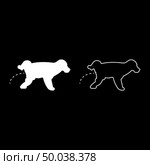 Pissing dog Puppy pissing Pet pissing with raised leg icon set white color vector illustration flat style simple image. Стоковая иллюстрация, агентство Ingram Publishing / Фотобанк Лори