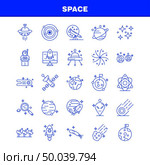 Space Line Icons Set For Infographics, Mobile UX/UI Kit And Print Design. Include: Rocket, Space, Transportation, Moon, Planet, Space, Spaceship, Telescope, Icon Set - Vector. Стоковая иллюстрация, агентство Ingram Publishing / Фотобанк Лори